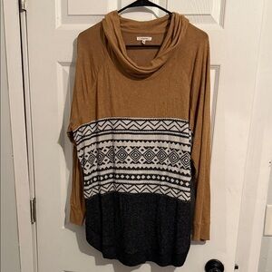 Maurices Cowl Neck Sweater - Tan, Black, and White